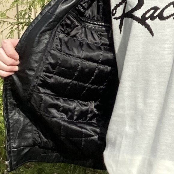 Vintage Columbia Jacket, Black Leather, Mens Medium, w/ Custom Embroidery, Eagle - Picture 10 of 12